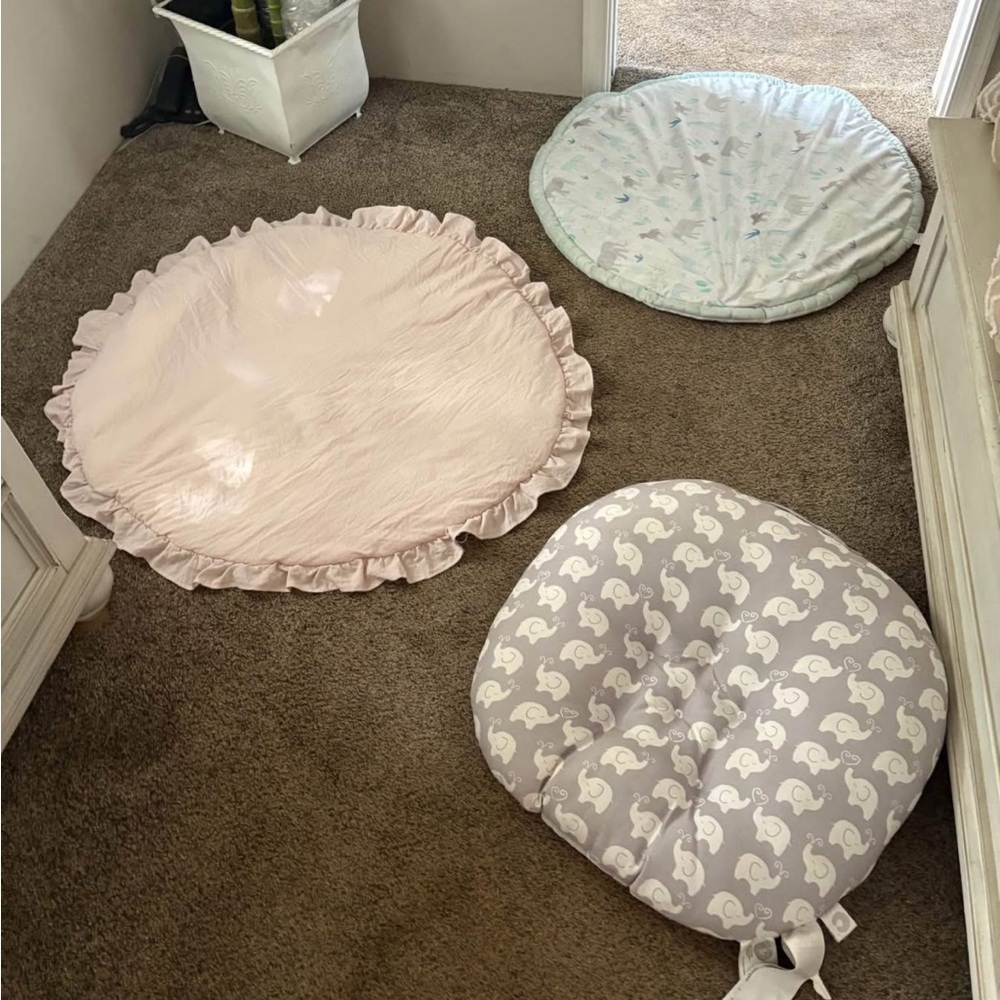 Baby Floor Play Mats and Support Pillow Set - Pastel Pink, Mint, Gray